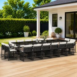 Garden Dining Set 17 Piece Outdoor Furniture Poly Rattan Chairs Table Cushions