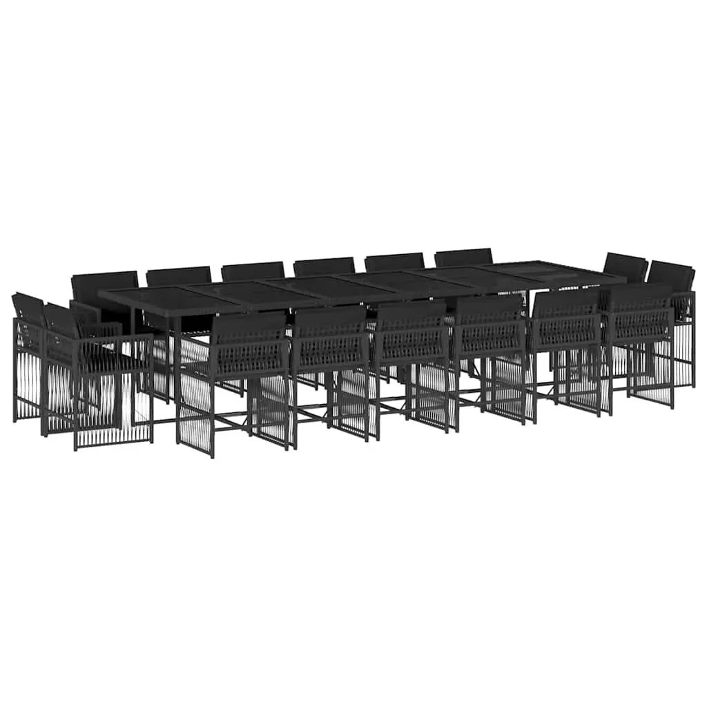 Garden Dining Set 17 Piece Black Outdoor Furniture with Cushions Rattan Patio