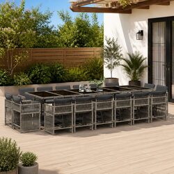 Garden Dining Set 17 Piece Grey Poly Rattan Outdoor Furniture Patio with