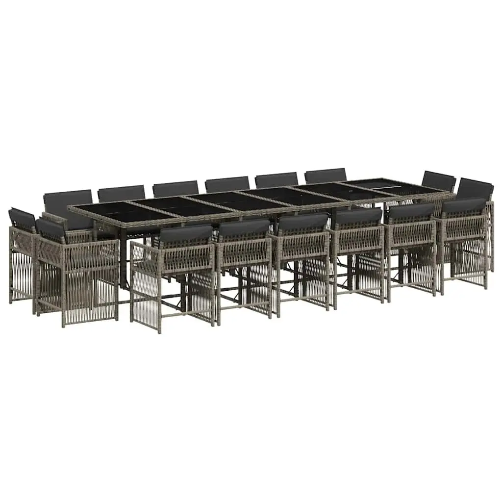 Garden Dining Set 17 Piece Grey Poly Rattan Outdoor Furniture Patio with