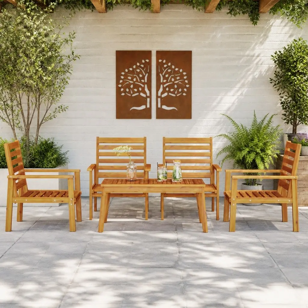 5 Piece Garden Lounge Set Brown Solid Wood Outdoor Furniture Patio Seating