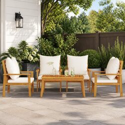 Garden Lounge Set 5 Piece Patio Furniture Outdoor Seating Brown Acacia Wood