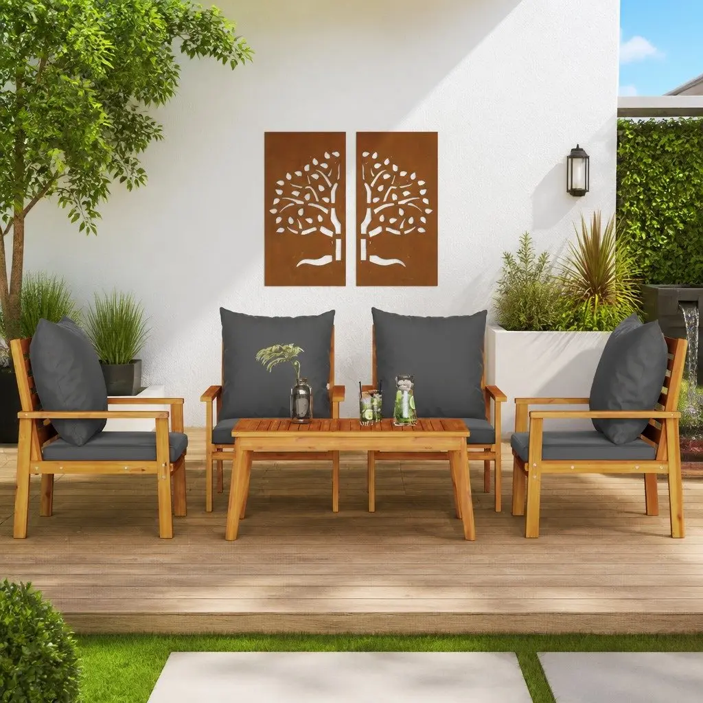 Garden Lounge Set 5 Piece Outdoor Patio Furniture Acacia Wood with Cushions