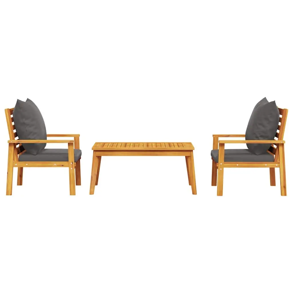 3 Piece Garden Lounge Set Brown Acacia Wood Outdoor Patio Furniture with Cushions