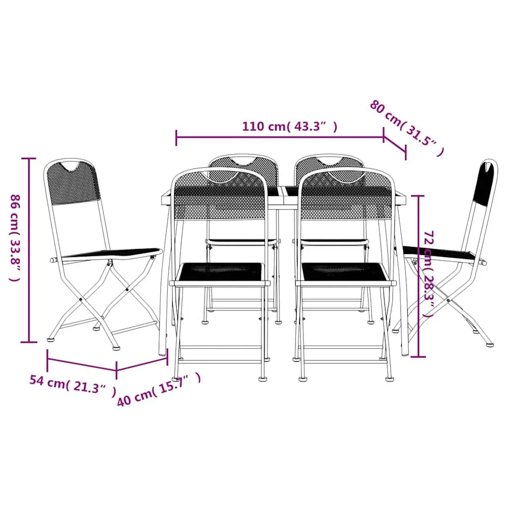 Garden Dining Set 7 Piece Outdoor Furniture Metal Mesh Anthracite Patio Table