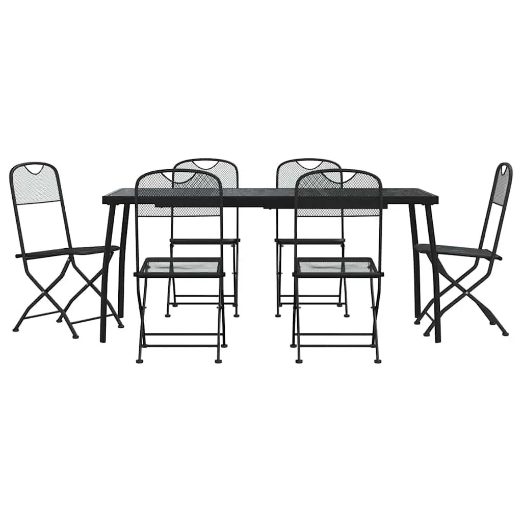 7 Piece Garden Dining Set Anthracite Metal Mesh Outdoor Patio Furniture Foldable