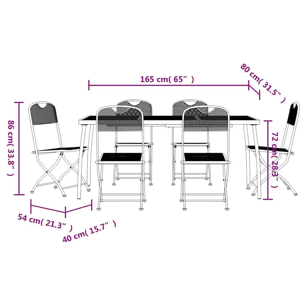7 Piece Garden Dining Set Anthracite Metal Mesh Outdoor Patio Furniture Foldable