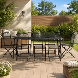 Concise 9-Piece Garden Dining Set with Mesh Chairs