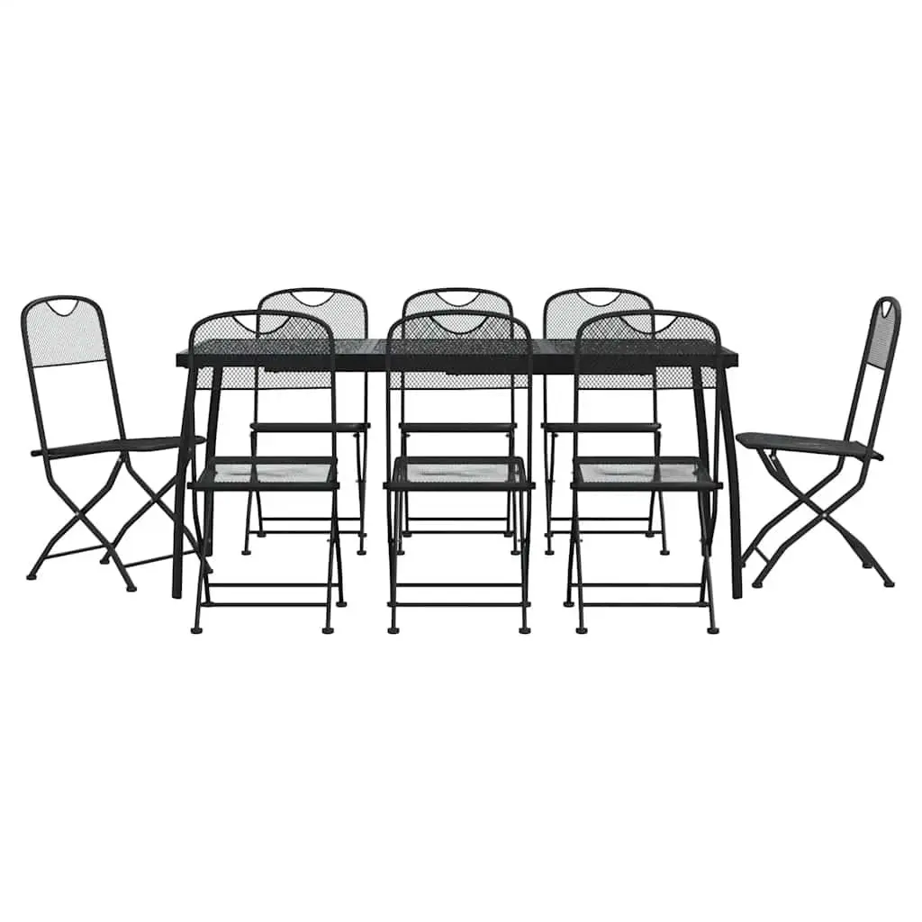 Garden Dining Set 9 Piece Outdoor Furniture Metal Mesh Chairs Table Anthracite