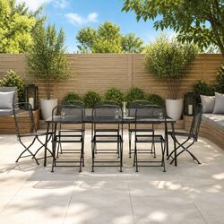 9 Piece Outdoor Dining Set with Metal Mesh Design