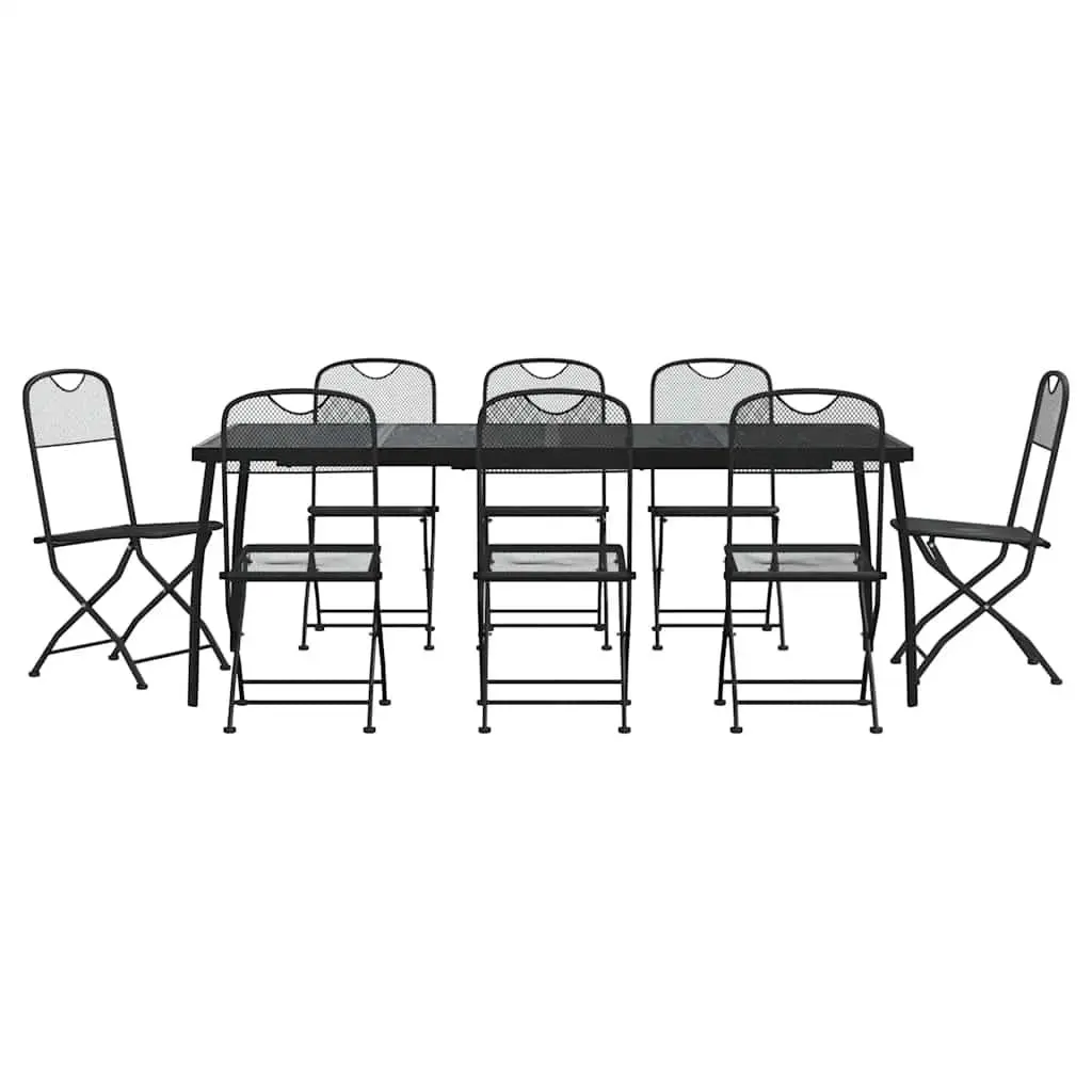 9 Piece Garden Dining Set Anthracite Metal Mesh Outdoor Furniture Patio Table
