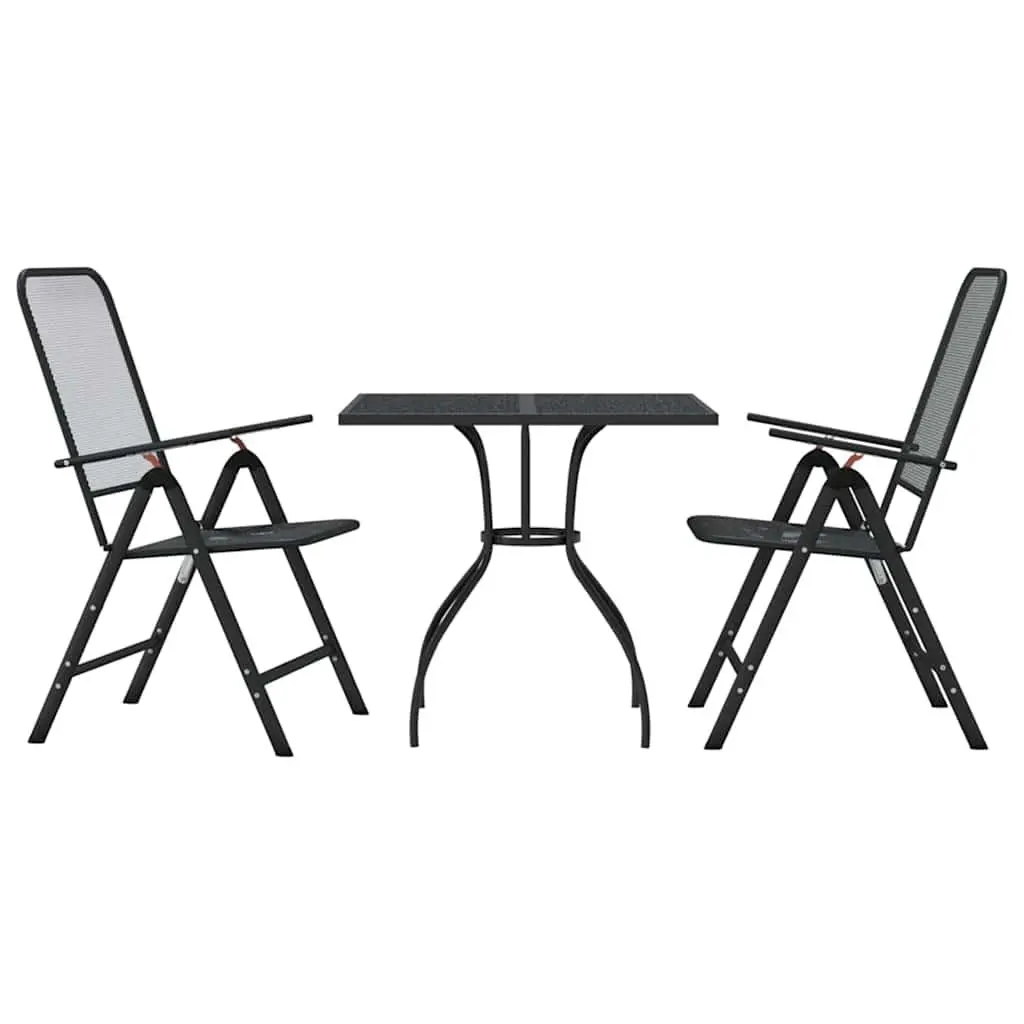 Garden Dining Set 3 Piece Outdoor Furniture Metal Mesh Anthracite Patio Chair