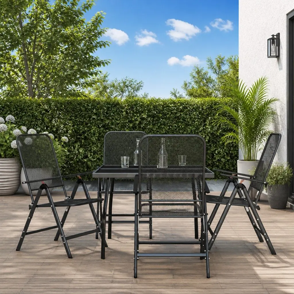 Garden Dining Set 5 Piece Outdoor Furniture Metal Mesh Anthracite Patio Chairs