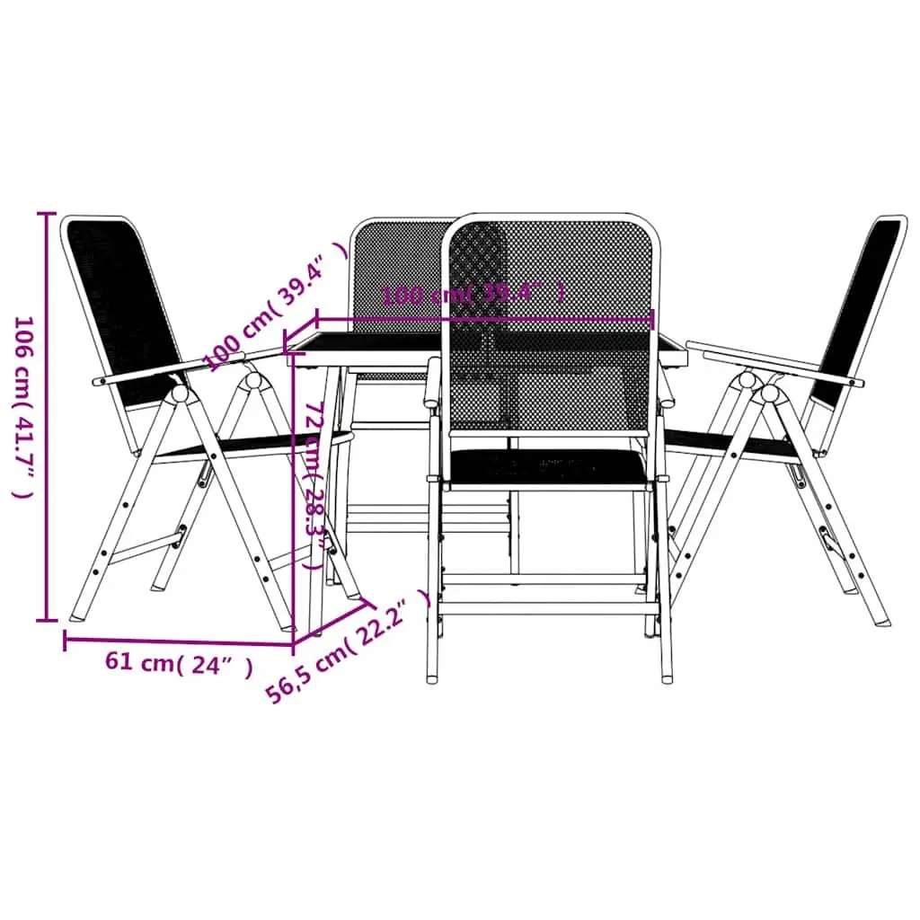 Garden Dining Set 5 Piece Outdoor Furniture Metal Mesh Anthracite Patio Chairs