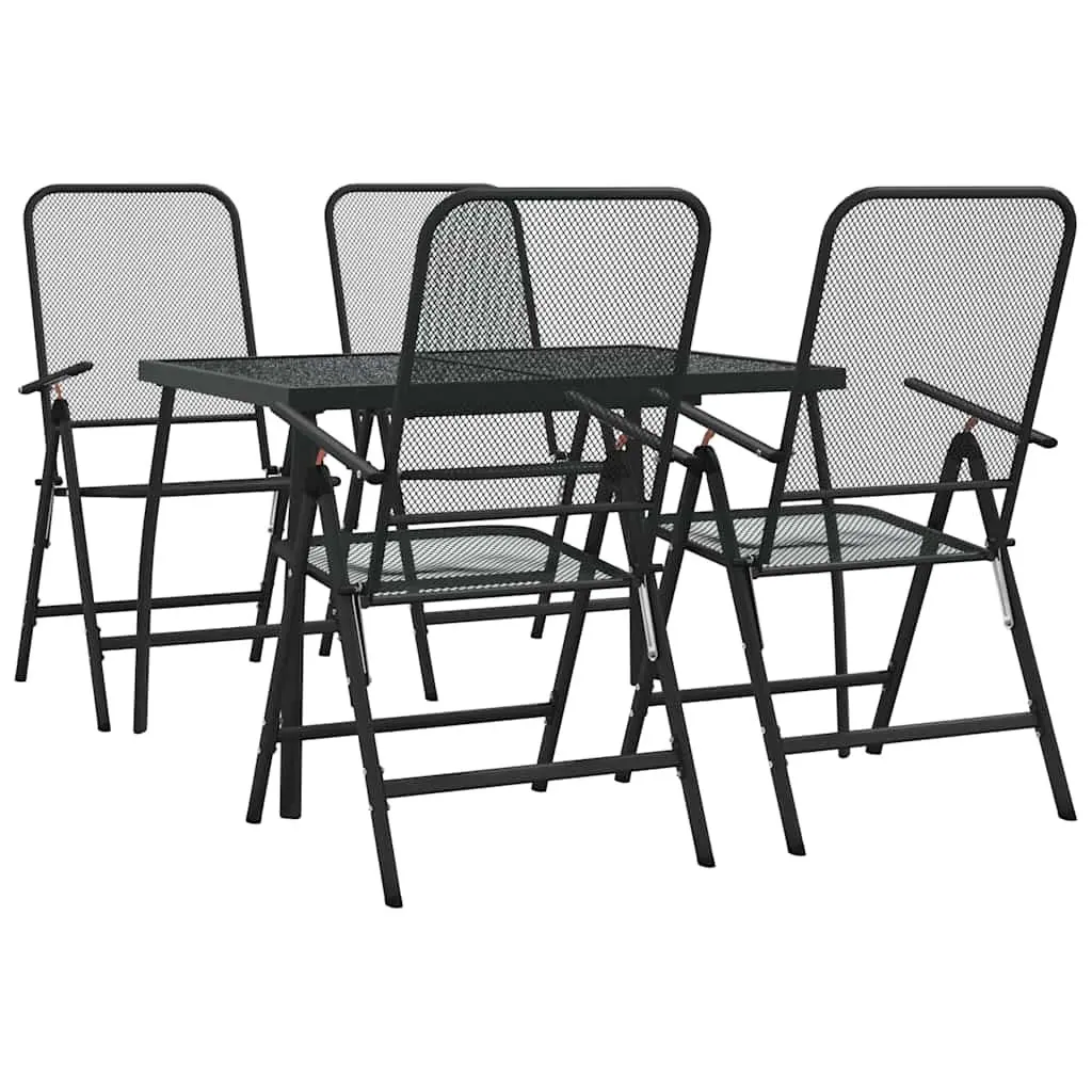 Garden Dining Set Anthracite 5 Piece Metal Mesh Outdoor Furniture with Foldable Chairs and Reclining Backrests