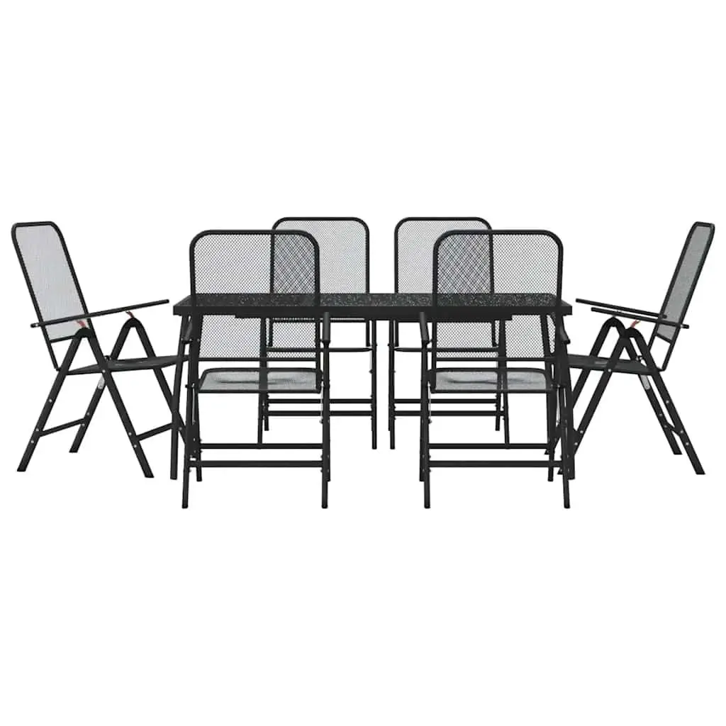 Garden Dining Set 7 Piece Outdoor Furniture Metal Mesh Anthracite Foldable