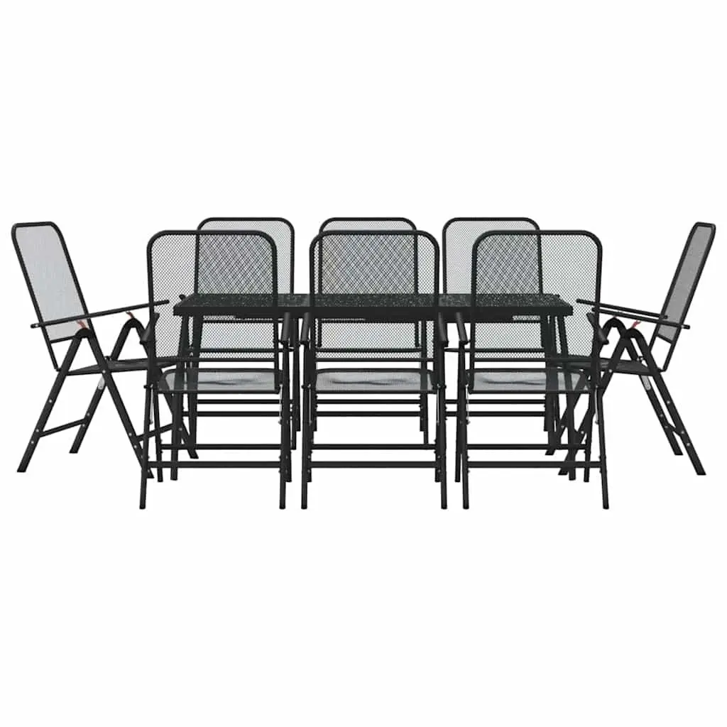 Garden Dining Set Anthracite 9 Piece Metal Mesh Outdoor Furniture Foldable Chairs