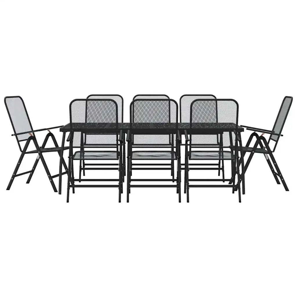 Garden Dining Set Anthracite 9 Piece Metal Mesh Foldable Chairs