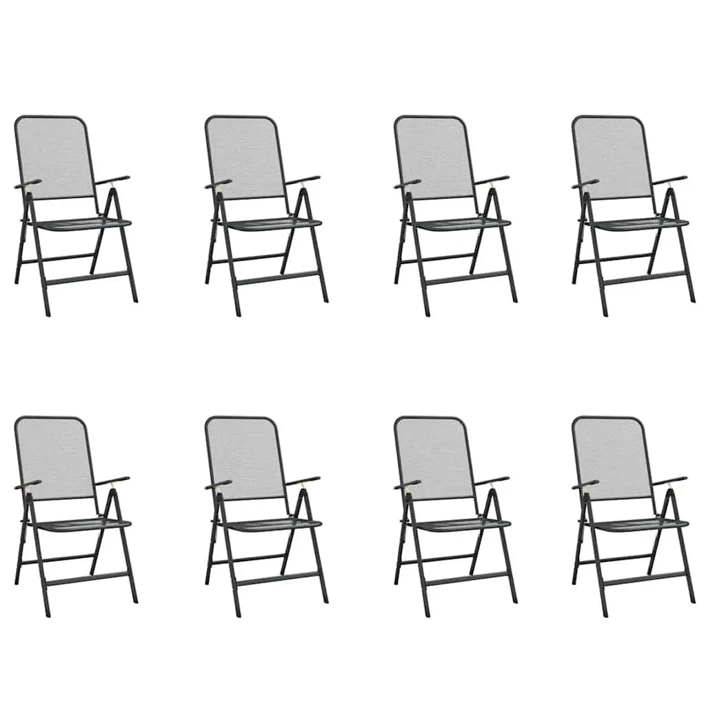 Garden Dining Set Anthracite 9 Piece Metal Mesh Foldable Chairs