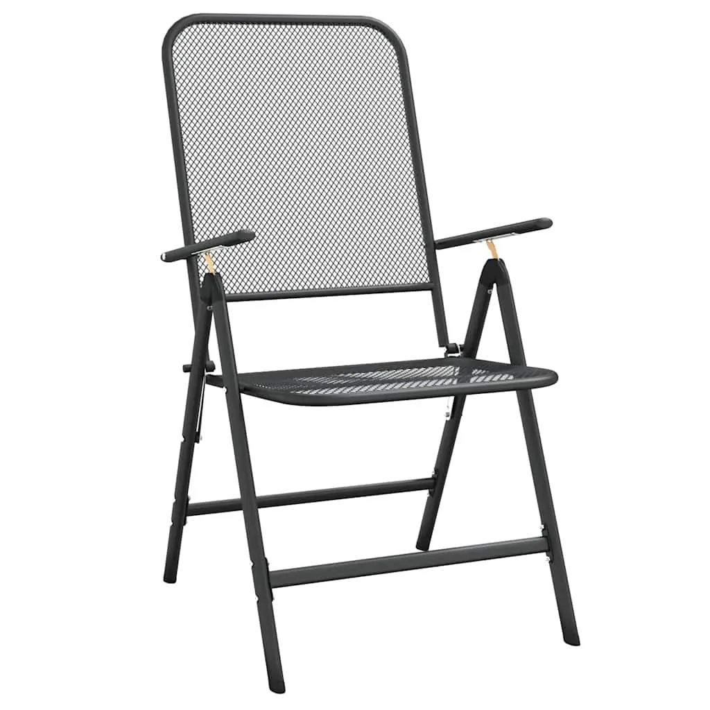 Garden Dining Set Anthracite 9 Piece Metal Mesh Foldable Chairs
