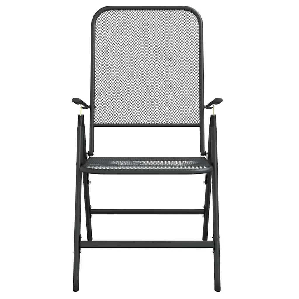 Garden Dining Set Anthracite 9 Piece Metal Mesh Foldable Chairs
