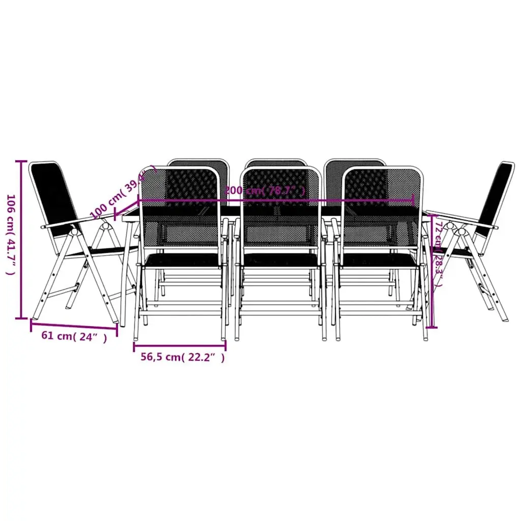 Garden Dining Set Anthracite 9 Piece Metal Mesh Foldable Chairs