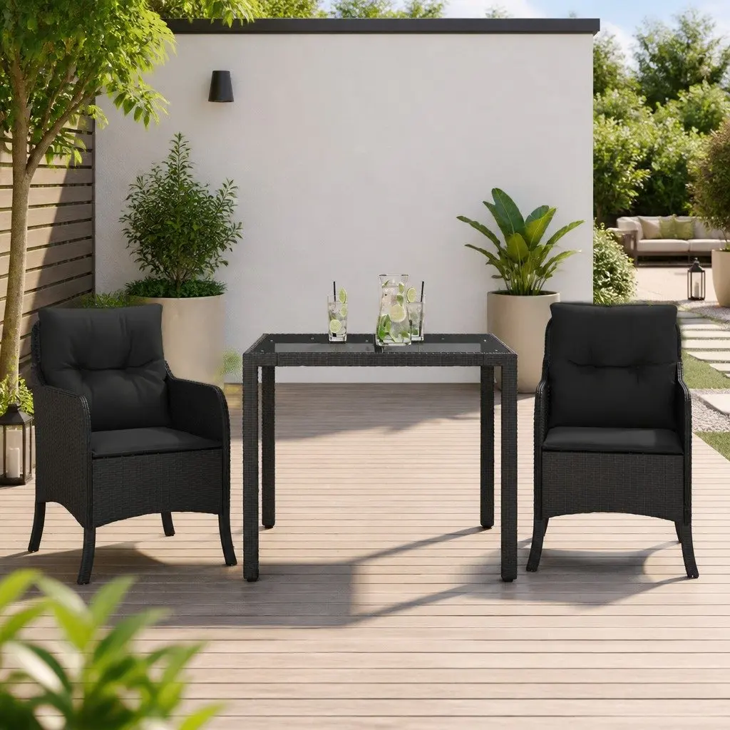 Outdoor Dining Set Black 3 Piece Garden Furniture with Cushions