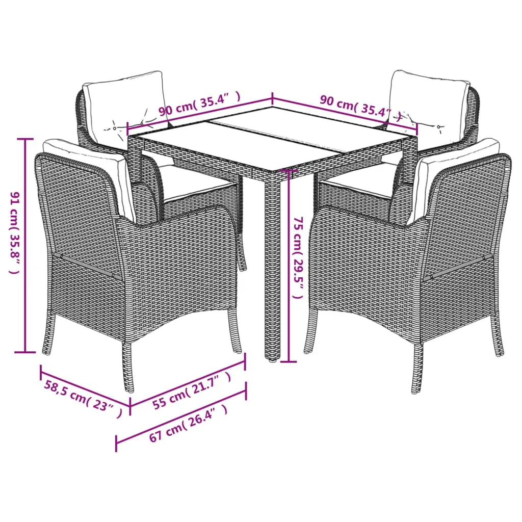 5 Piece Outdoor Dining Set with Cushions