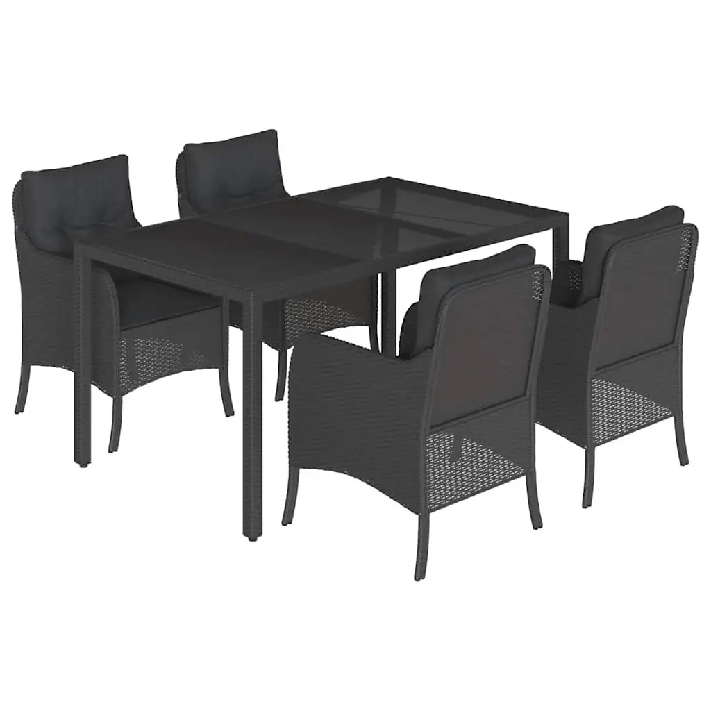 Outdoor Dining Set Black 5 Piece PE Rattan Chairs Table with Cushions