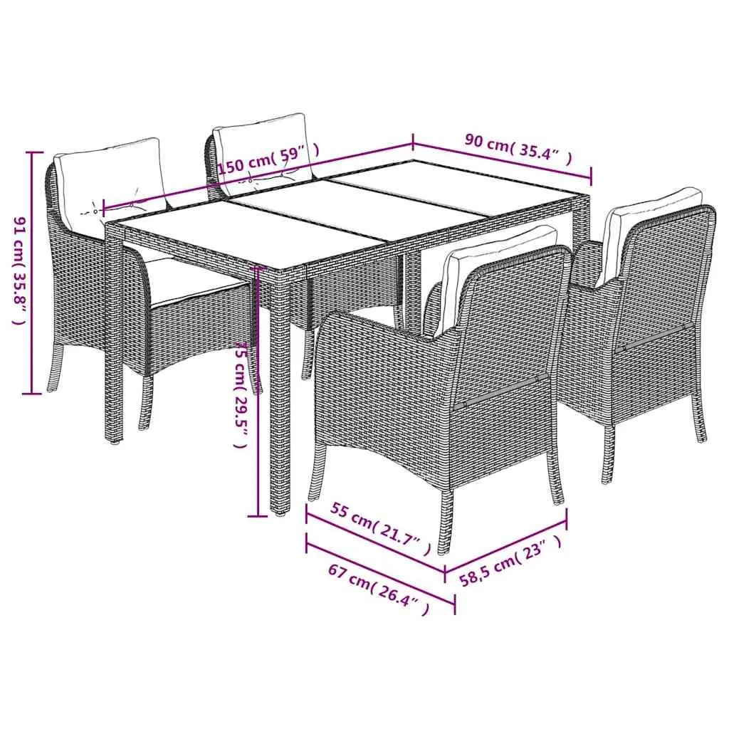 Outdoor Dining Set Black 5 Piece PE Rattan Chairs Table with Cushions