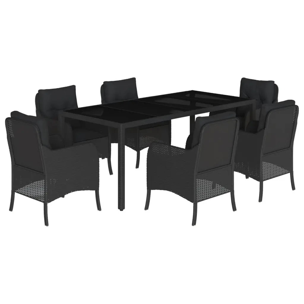 Outdoor Garden Dining Set 7 Piece Black Poly Rattan Patio Furniture with