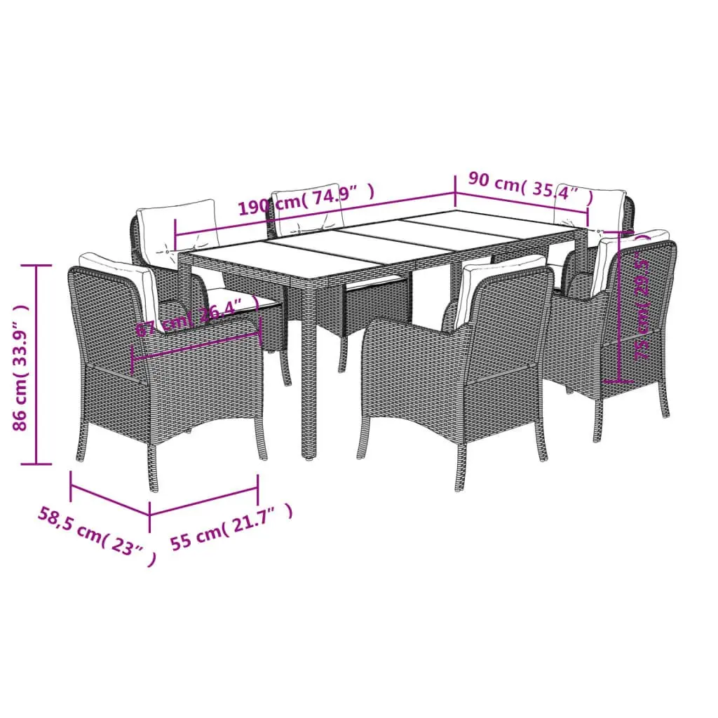 Outdoor Garden Dining Set 7 Piece Black Poly Rattan Patio Furniture with