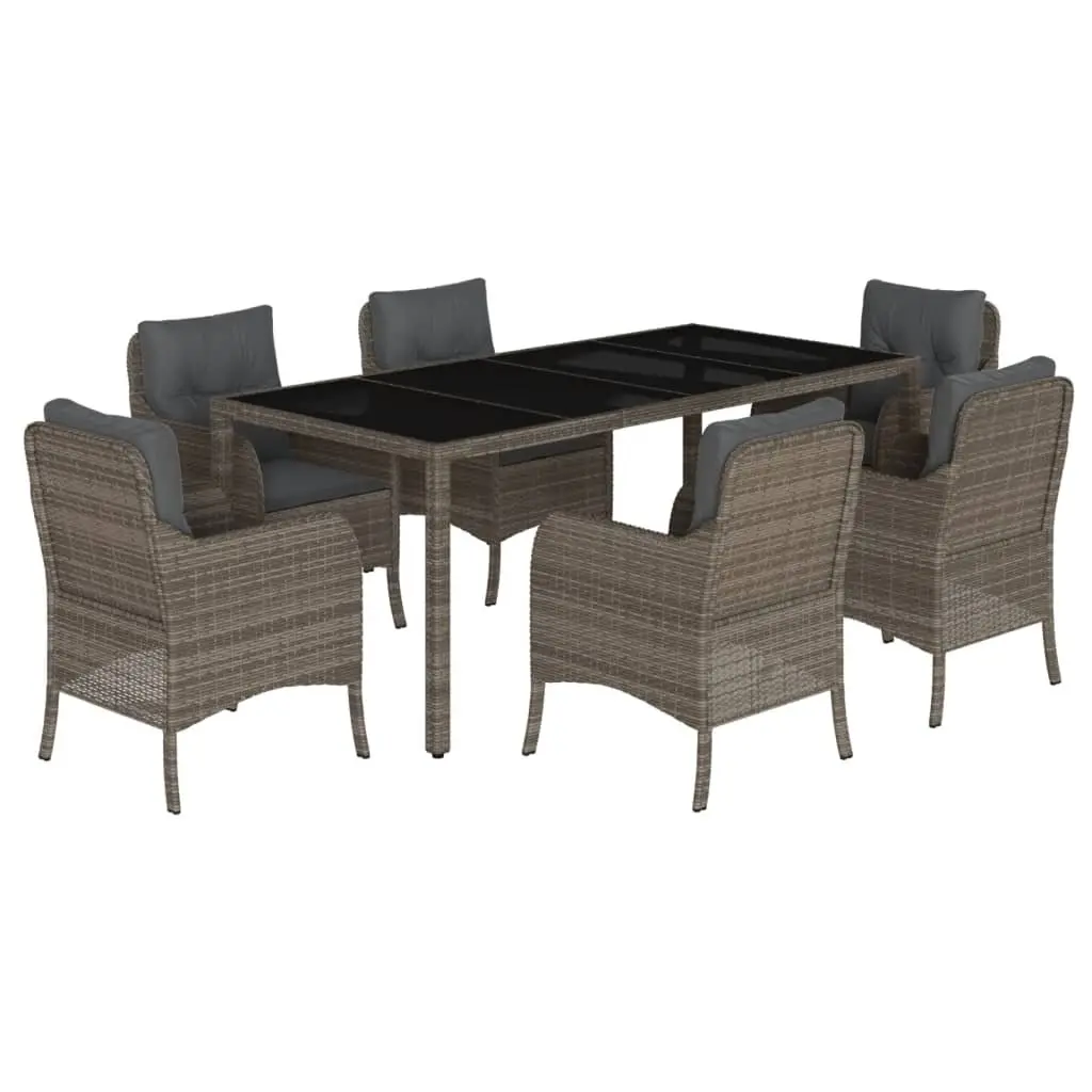 Outdoor Dining Set 7 Piece Garden Furniture Grey Poly Rattan with Cushions