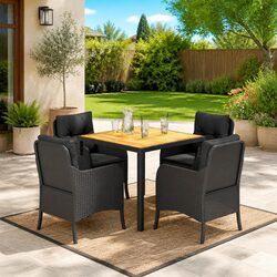 Outdoor Dining Set 5 Piece Garden Furniture Black Poly Rattan with Cushions