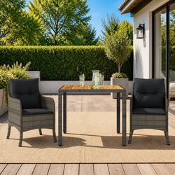 Compact Grey Rattan 3 Piece Garden Dining Set