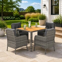 Outdoor Dining Set 5 Piece Grey Poly Rattan Garden Furniture with Cushions