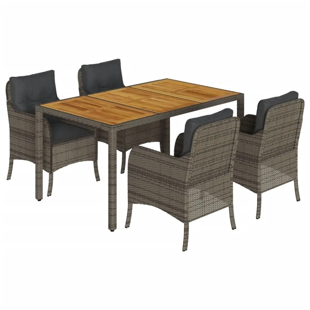 Outdoor Dining Set Grey 5 Piece Poly Rattan with Cushions