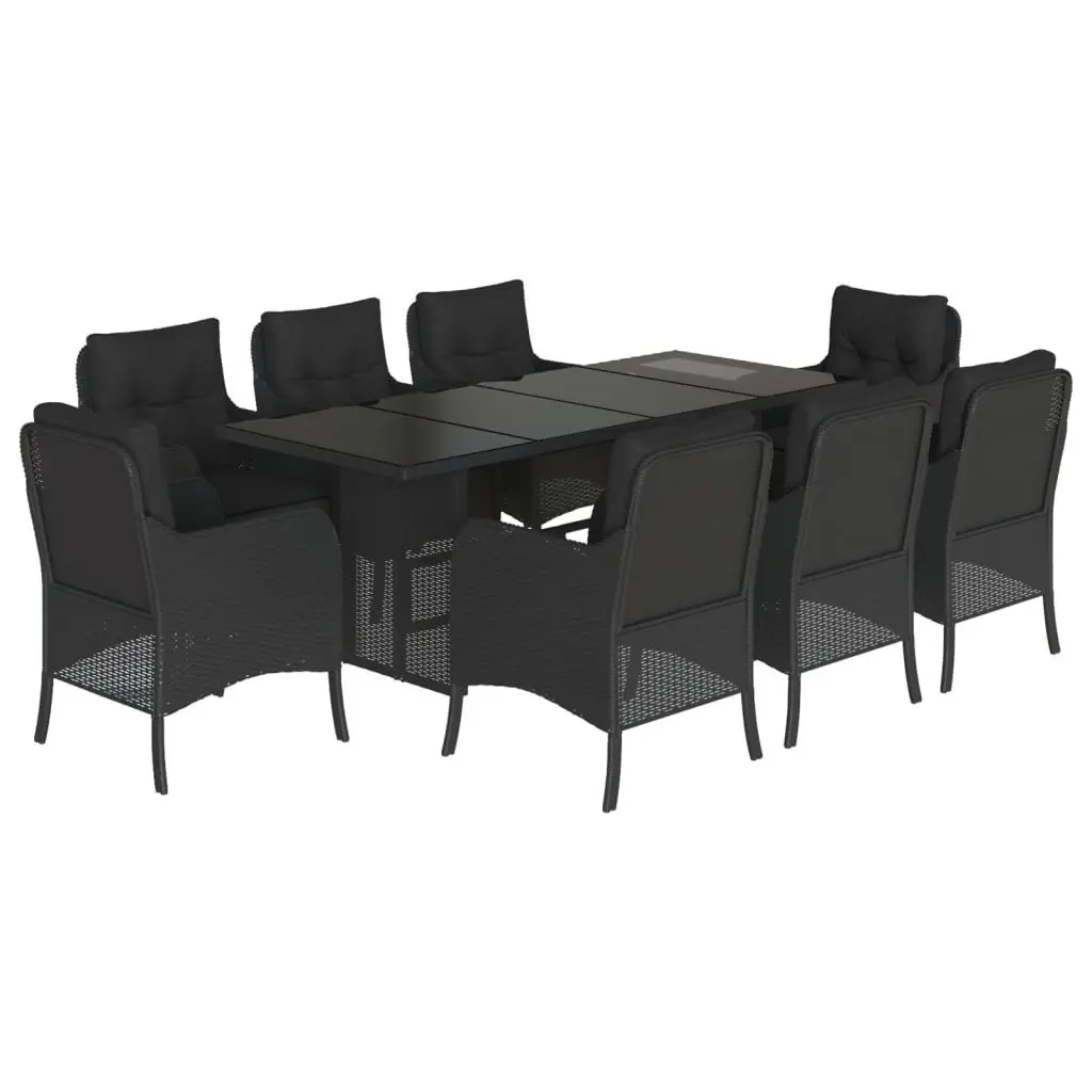 Outdoor Garden Dining Set 9 Piece Black Poly Rattan Patio Furniture with