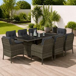 Outdoor Dining Set 9 Piece Garden Furniture Grey Poly Rattan Patio Chairs Table