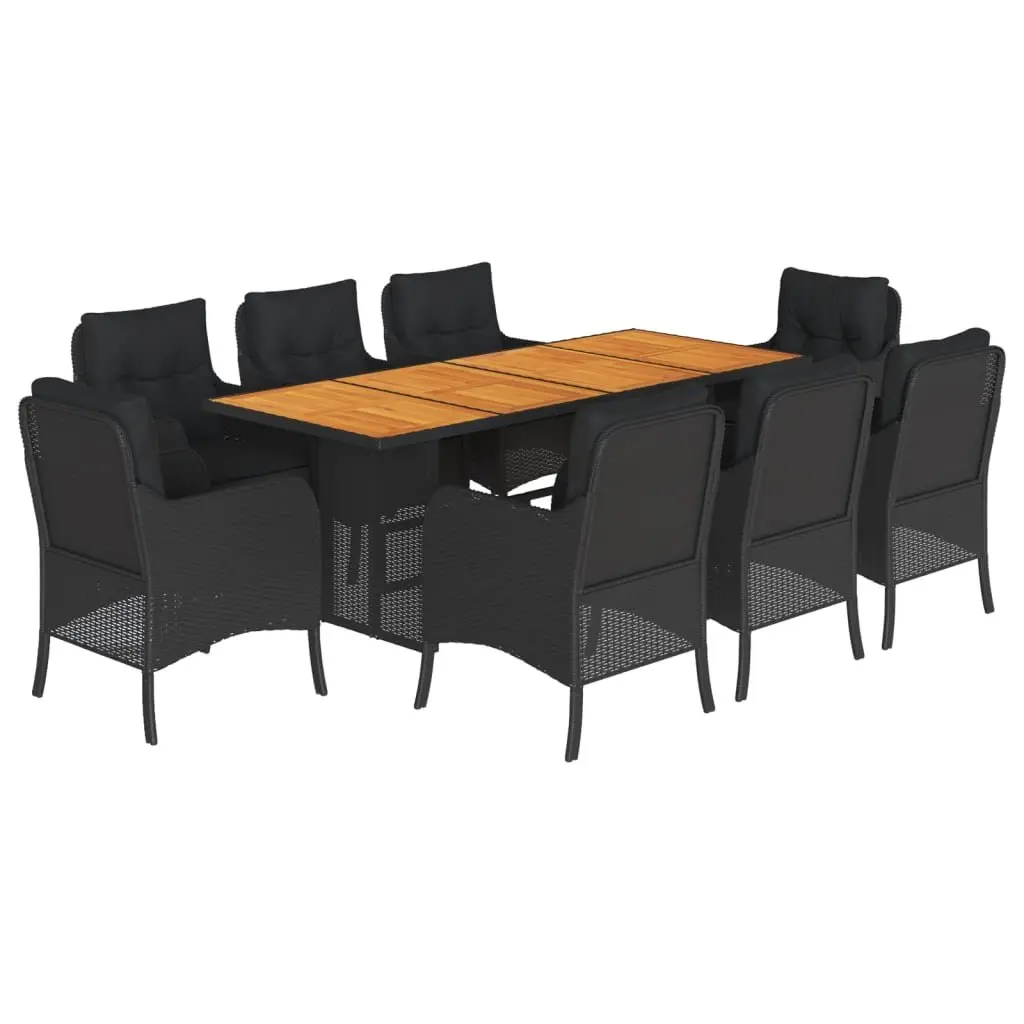 Garden Dining Set Black 9 Piece Outdoor Furniture Poly Rattan With Cushions