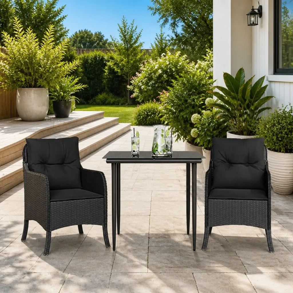 Outdoor Dining Set Black 3 Piece Garden Furniture Poly Rattan with Cushions