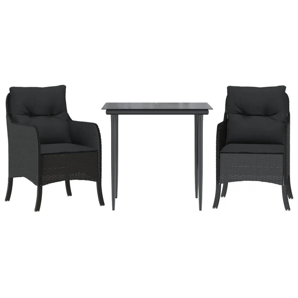 Outdoor Dining Set Black 3 Piece Garden Furniture Poly Rattan with Cushions