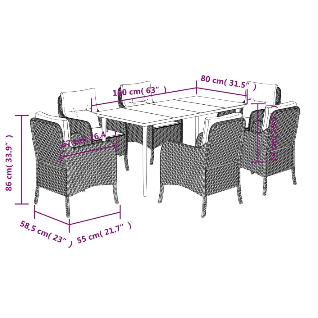 Outdoor Dining Set Black 7 Piece Garden Patio Furniture with Cushions