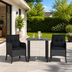 Outdoor Dining Set 3 Piece Garden Furniture Black Poly Rattan with Cushions