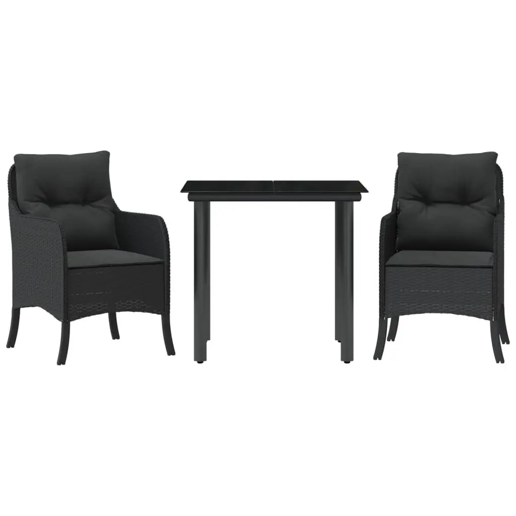 Outdoor Dining Set Black 3 Piece Garden Furniture Poly Rattan with Cushions