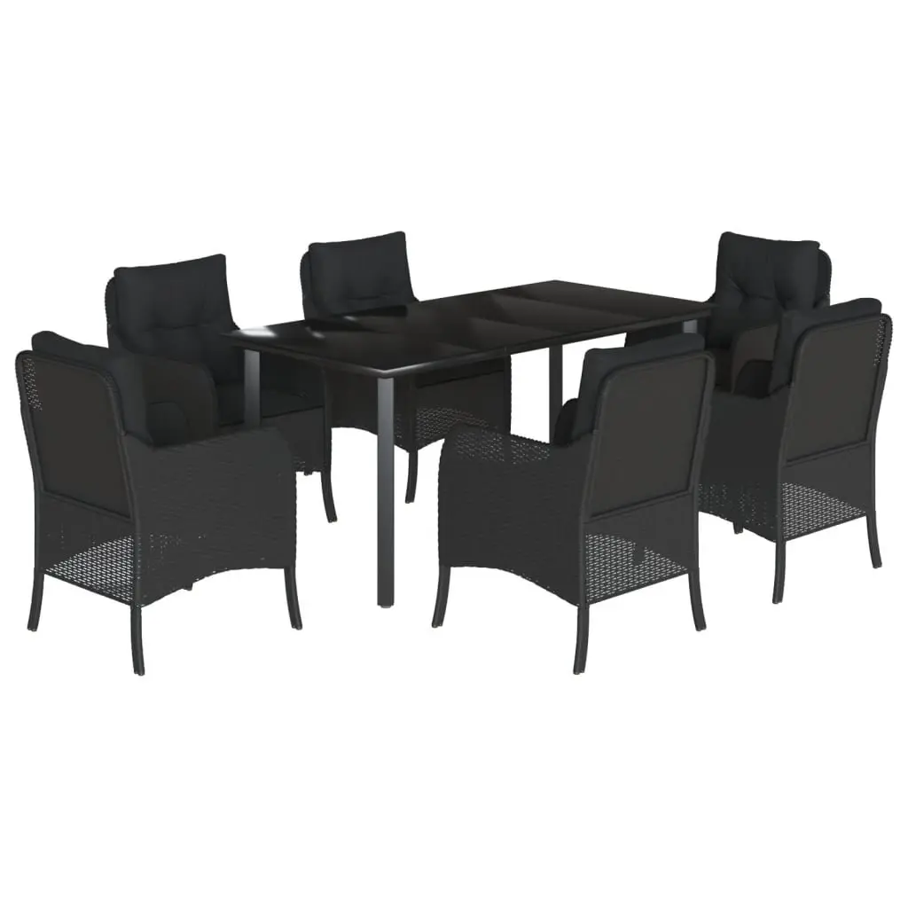 Outdoor Dining Set Black 7 Piece Garden Furniture Poly Rattan with Cushions