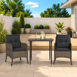 Garden Dining Set 3 Piece Outdoor Furniture with Cushions Grey Patio Rattan