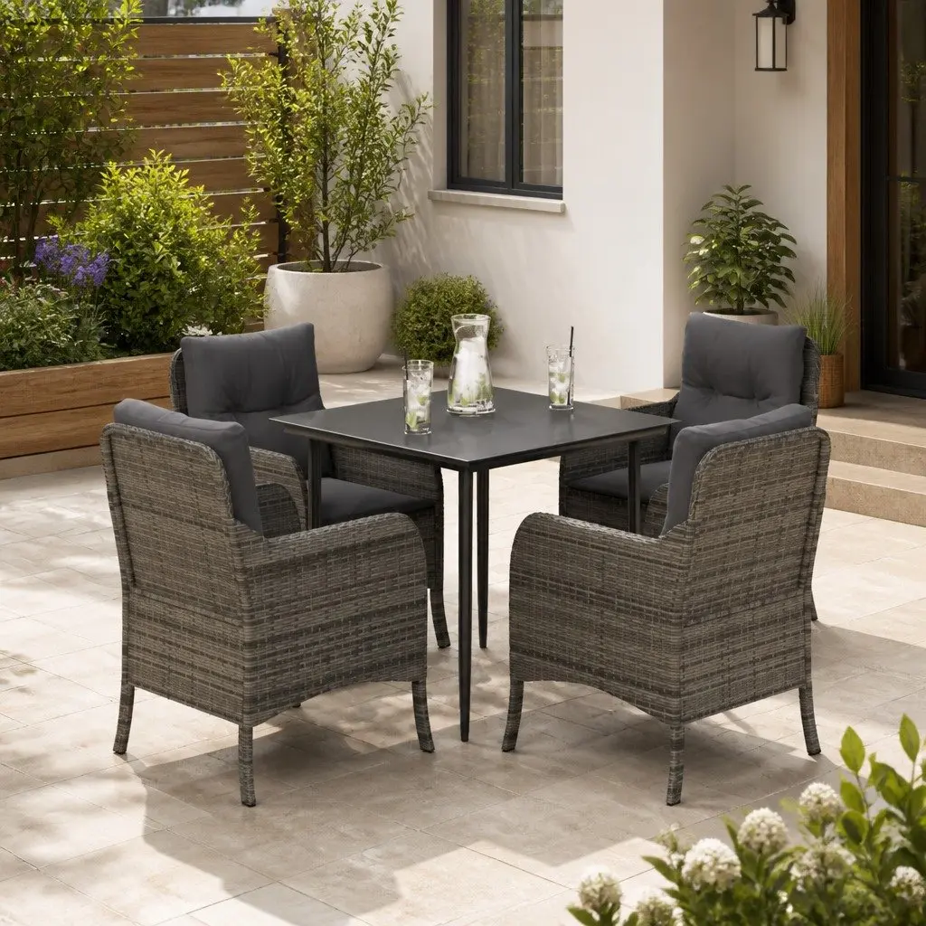 Garden Dining Set 5 Piece Outdoor Furniture Table Chairs Cushions Grey Patio