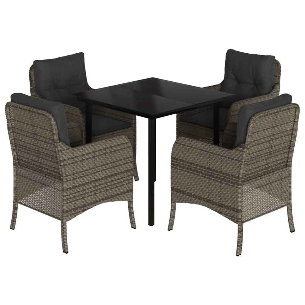 Outdoor Dining Set Grey 5 Piece Garden Furniture with Cushions Poly Rattan