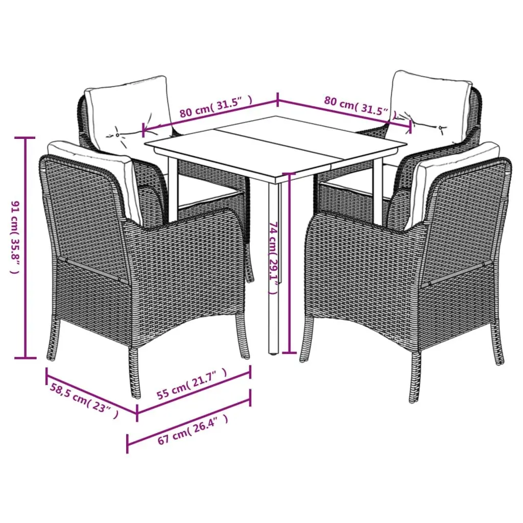 Outdoor Dining Set Grey 5 Piece Garden Furniture with Cushions Poly Rattan
